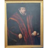 A.T.O. A LARGE COLOURED PRINT of a bearded 18th century gentleman in a 19th century gilt frame. 45.