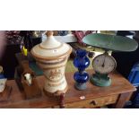 A QUANTITY OF VINTAGE KITCHENALIA ITEMS comprising of a Salters scales, two candle boxes, a