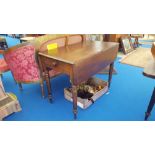 A LATE 19TH CENTURY MAHOGANY DROP LEAF TABLE with one drawer to the end, with turned legs.