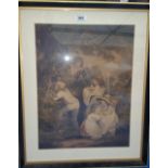 A 19TH CENTURY COLOURED PRINT after Morland, along with a 19th century watercolour, framed. 19" x