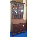 A REALLY NEAT GEORGIAN MAHOGANY BUREAU BOOKCASE with fully fitted interior and astragal glazed