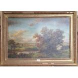 A LARGE 19TH CENTURY OIL ON CANVAS of a country scene with a river meandering through, signed Mellor