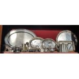 TWO VICTORIAN SILVER-PLATE SILENT BUTLERS, CONDIMENTS & GLASS (shelf).