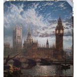 A.T.O. A VERY LARGE COLOURED PRINT of Westminster and Big Ben. U.F. 78" x 84".