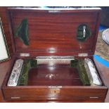 A LOVELY EDWARDIAN MAHOGANY & SHELL INLAID VANITY BOX, fully fitted with Birmingham silver mounted