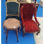 A GOOD 19TH CENTURY ROSEWOOD ARMCHAIR along with a beech framed bedroom chair and an early 20th