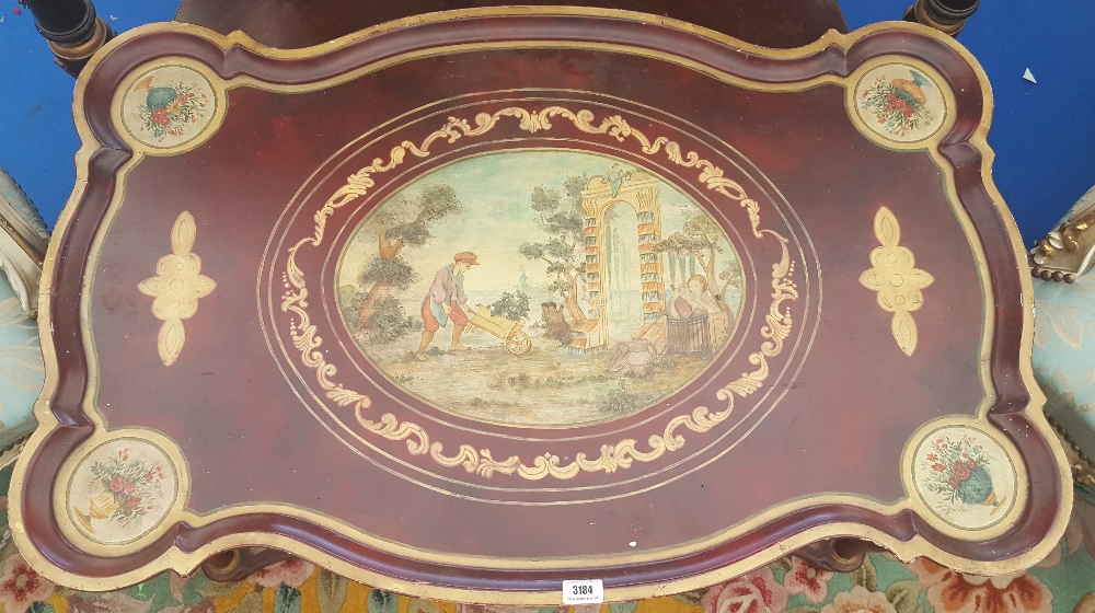AN UNUSUAL PAINTED SERPENTINE COFFEE TABLE with highly painted top. - Image 2 of 2