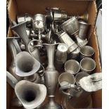 A LARGE QUANTITY OF PEWTER IN ONE BOX.