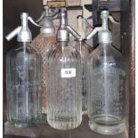 FOUR IRISH ETCHED SODA SIPHONS & A WIRE MESH COVERED EXAMPLE (5).