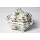 A LARGE 19TH CENTURY SOUP TUREEN, together with two serving dishes, sauce boat and meat platter in a