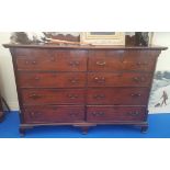 A WONDERFUL EARLY GEORGIAN MAHOGANY MULE CHEST with false and real drawers to the front and lift