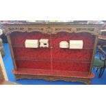 A WONDERFUL 19TH CENTURY PLASTER GILT WALL MOUNTED SHELVES of narrow proportions, with upholstered