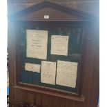 A WONDERFUL 19TH CENTURY MAHOGANY CHURCH NOTICE BOARD with glazed door and architectural pediment.