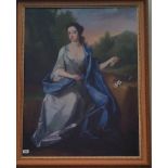 A.T.O. A LARGE COLOURED PORTRAIT PRINT of a lady in a blue dress, well framed. 35.5" x 45".