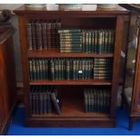 A 20TH CENTURY MAHOGANY OPEN BOOKCASE OF NEAT PROPORTIONS with two adjustable shelves, standing on a