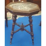 AN AESTHETIC MOVEMENT OAK OCTAGONAL MARBLE TOP SIDE TABLE.