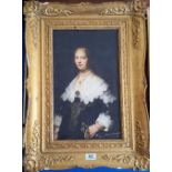 A.T.O. A COLOURED PORTRAIT of an 18th century lady in a period gilt frame. 18.5" x 25.5".