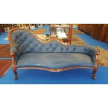 A 20TH CENTURY MAHOGANY SHOW FRAME CHAISE LONGUE with a shaped and carved back and legs and deep