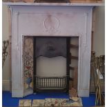 AN EARLY 20TH CENTURY WHITE PAINTED CAST IRON FIREPLACE with nicely tiled interior (all tiles