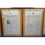 A GROUP OF THREE 'THE STAR NEWSPAPER' PAGES all framed.