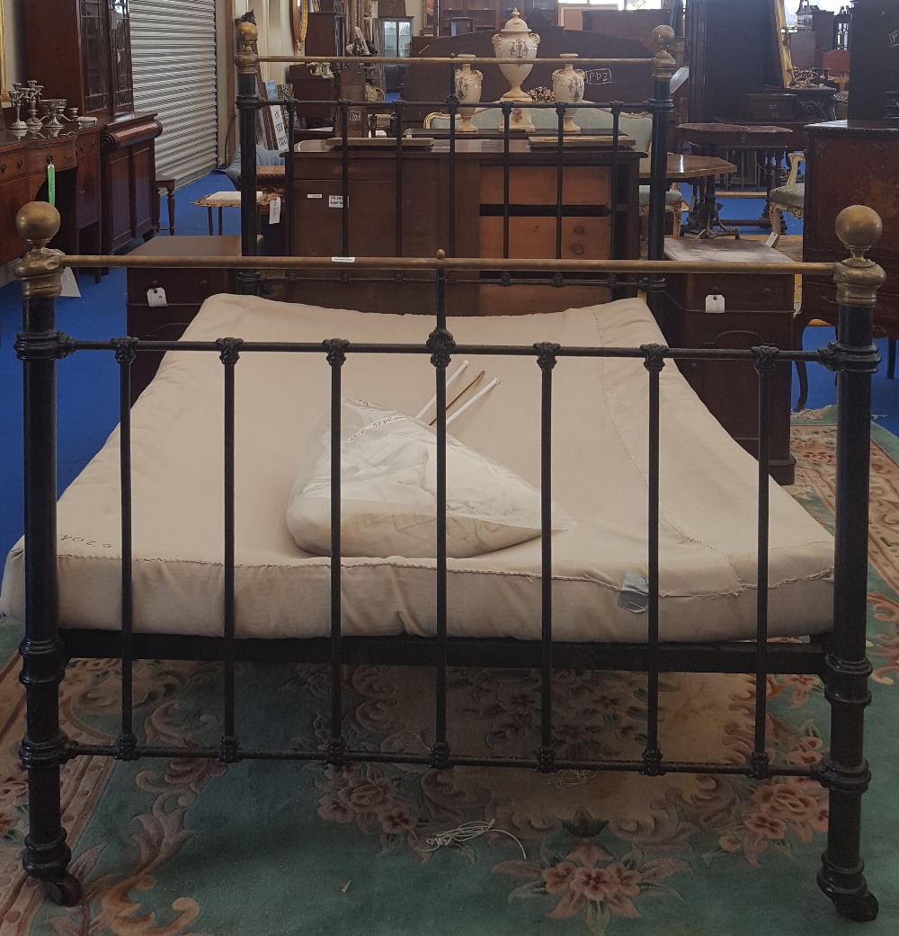 A 19TH CENTURY BRASS AND STEEL BED.(Ethan's Bed).