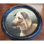 A 19th Century Oil on Canvas, Circular Framed - Study of a Wire Haired Terrier. 36cm diameter.