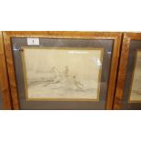 A Set of Four Pencil Drawings of Equestrian Interest; each with title; 'A Roscommon Wall'; 'Bound to