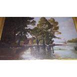 An Oil on Canvas of a River Scene.