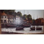 A Large Oil on Canvas of Dutch Fishing Vessels..