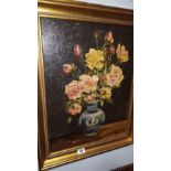 An Oil on Board Still Life with a Vase of Roses.