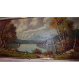 An Oil on Canvas by A Ferretti (20th Century) Landscape with Lake and Distant Mountains; signed