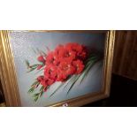 An Oil on Canvas 'Red Gladioli' signed Vestry Rich; 20th century 44 x 60 cm.