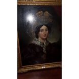 An Oil on Canvas Portrait of a Lady Seated in an Interior; wearing lace and a silk bonnet and