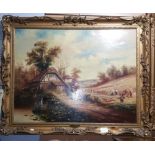 A Large Oil on Canvas of a Country Scene, mounted in a contemporary gilt frame, signed 'Turner',