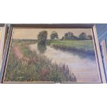 A Good Oil on Canvas Depicting a River Scene, possibly the river Barrow, mounted in original frame.