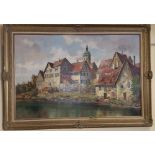 A 20th Century German School Oil on Canvas by Dienst, View Over the Rhine; Signed.