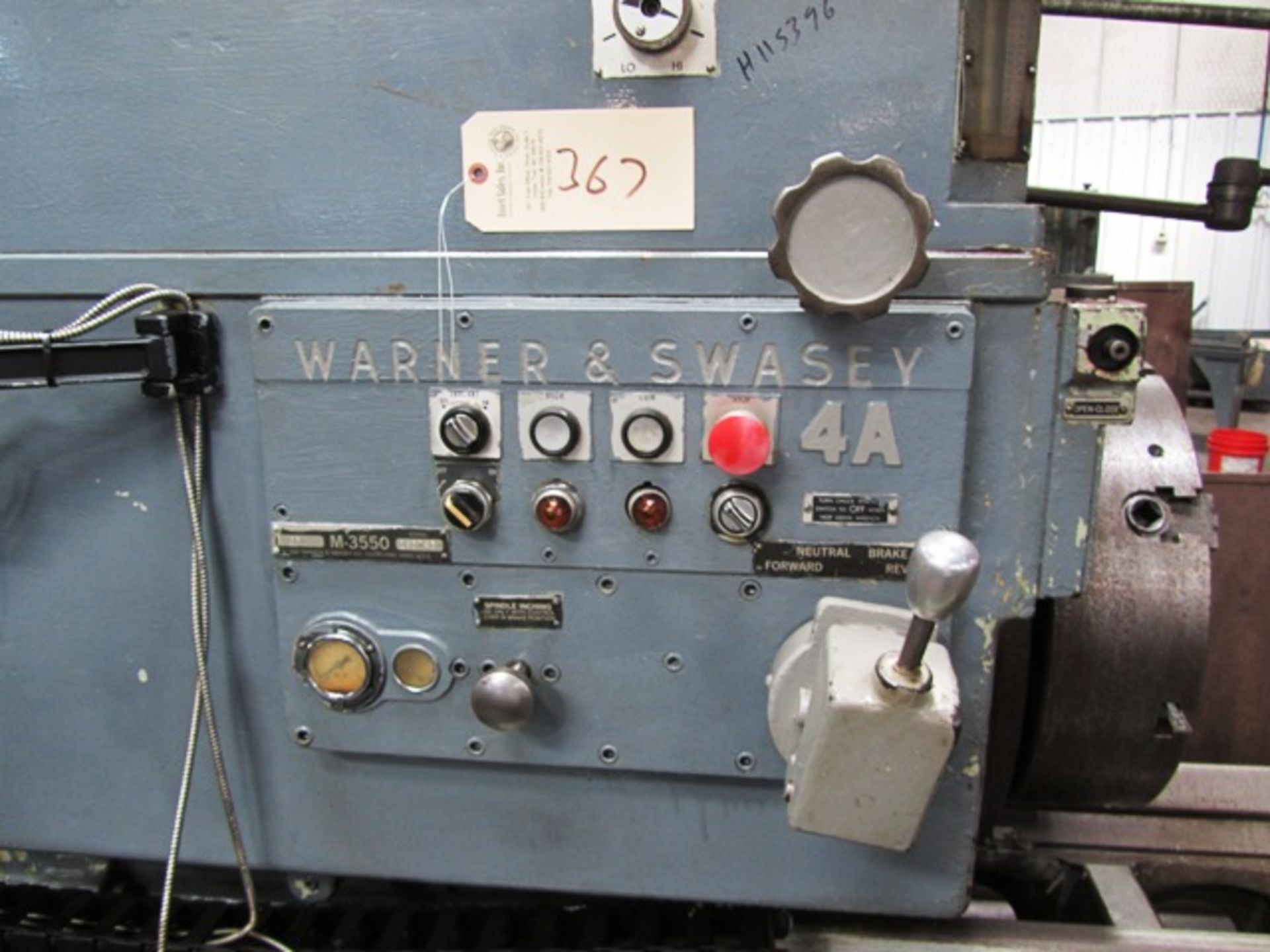 Warner & Swasey #4A Model M-3350 Square Head Turret Lathe with 20'' 4-Jaw Chuck, Power Wrench, 9-1/ - Image 6 of 6