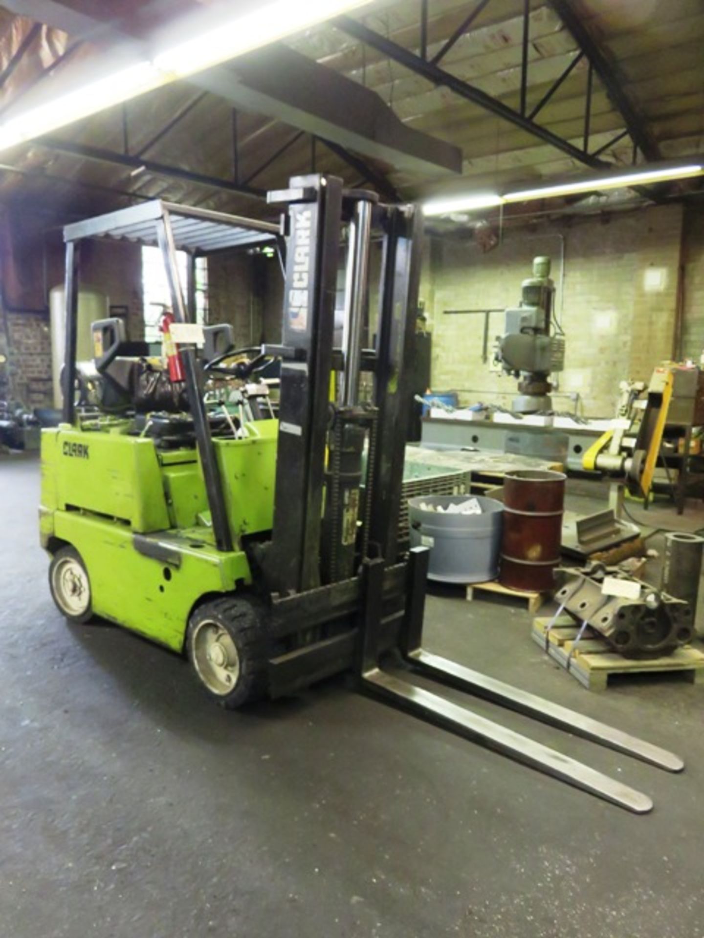Clark Model C-300-50 5000lbs Capacity Forklift with Cage, Propane, 4' Forks, Single Stage Mast,