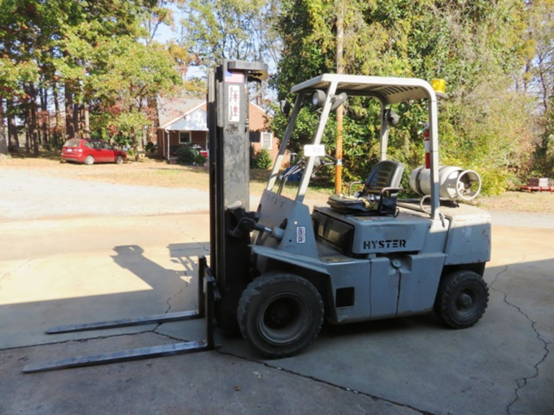 Hyster 5,400lb Capacity LP Forklift with 2-Stage Mast, Pneumatic Tires, Cage, sn:A177B20209H with