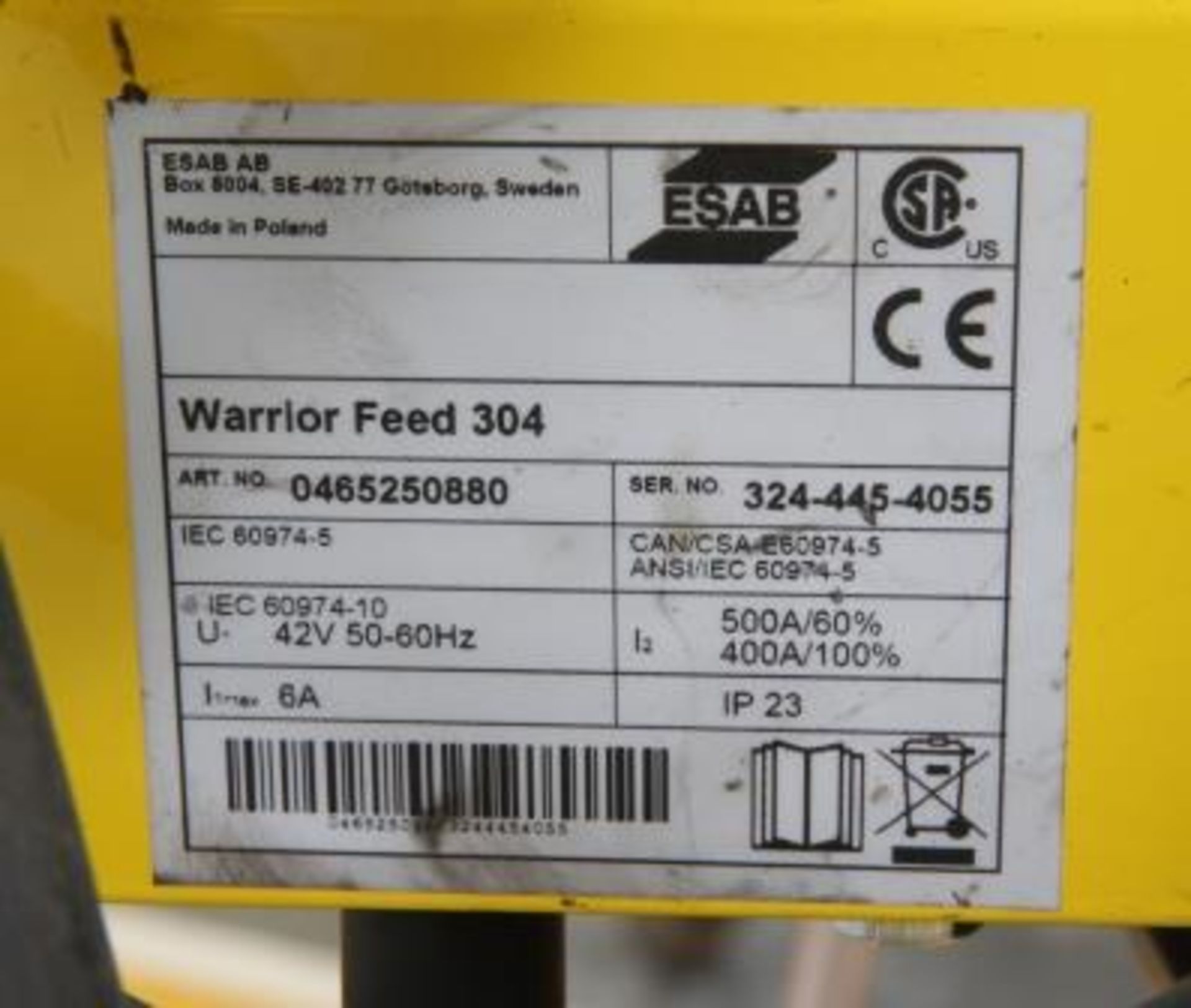 ESAB Warrior 400i CC/CV Weld Set Complete With Warrior Feed 304. - Image 5 of 6