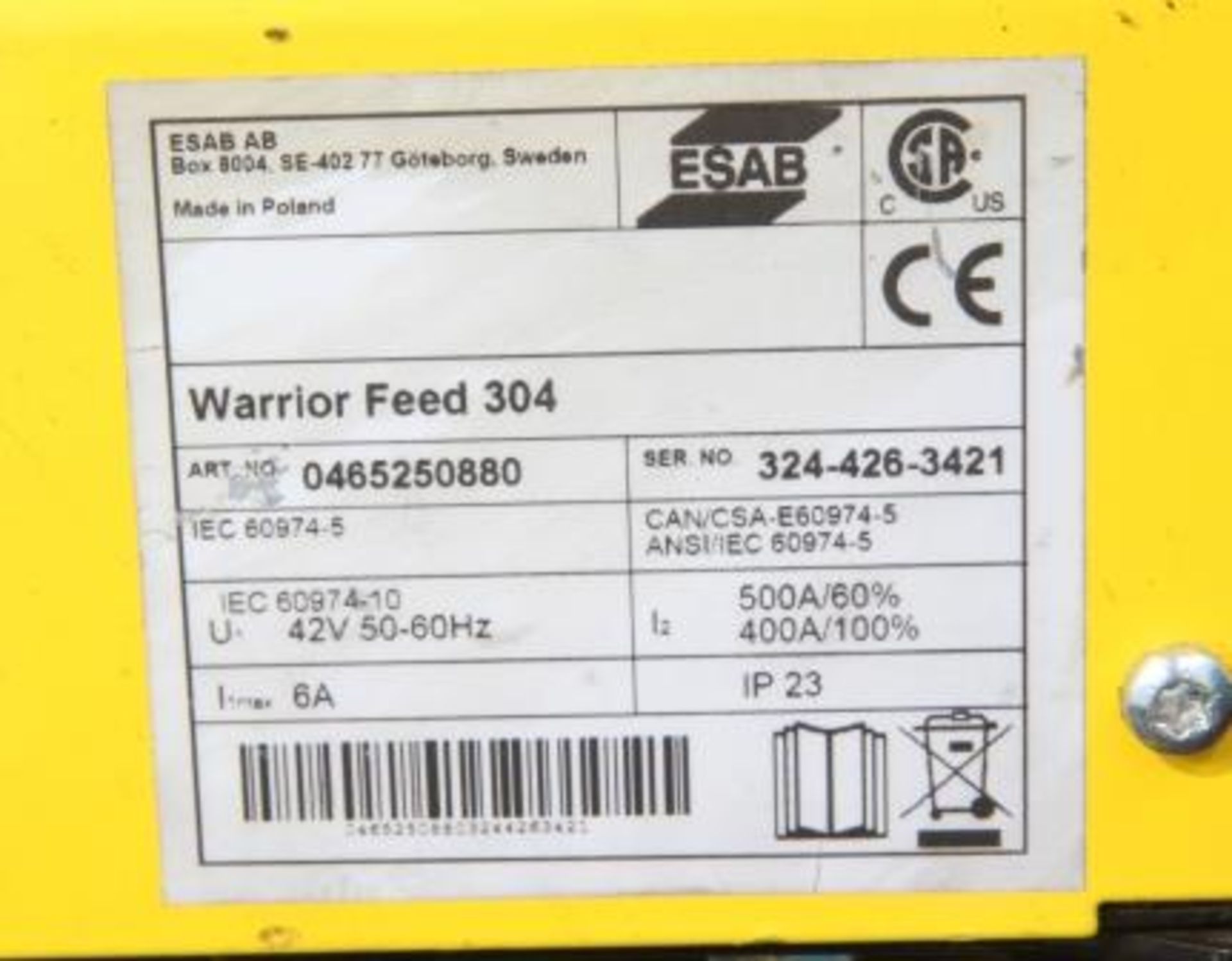 ESAB Warrior 400i CC/CV Weld Set Complete With Warrior Feed 304 - Image 4 of 6