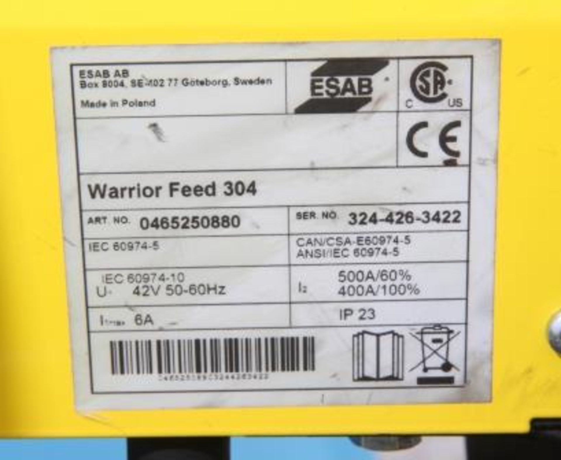 ESAB Warrior 400i CC/CV Weld Set Complete With Warrior Feed 304 - Image 5 of 5