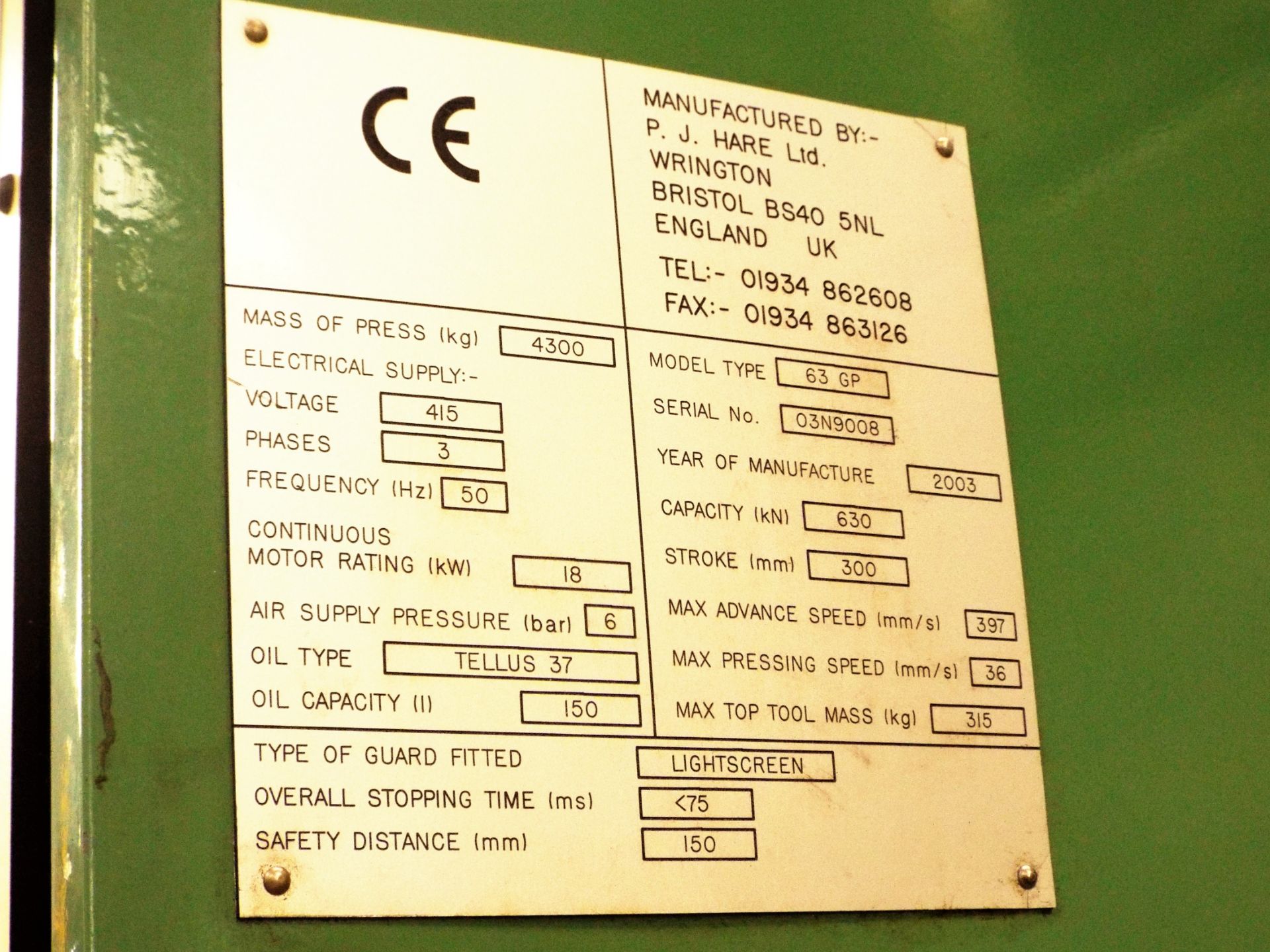 P.J. Hare C Frame Hydraulic Press. - Image 5 of 17