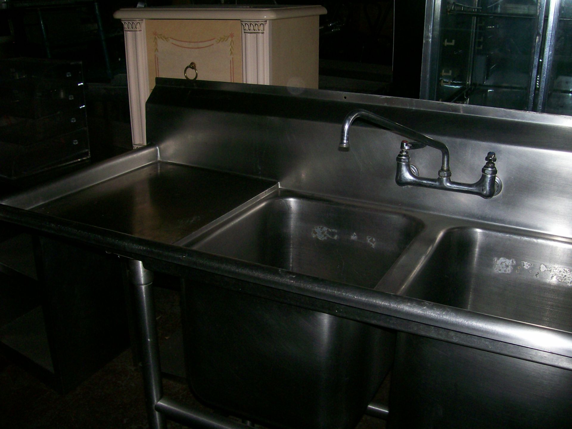 4-COMPARTMENT STAINLESS STEEL SINK W/2 FAUCETS & DRAINBOARDS, 110" - Image 3 of 4