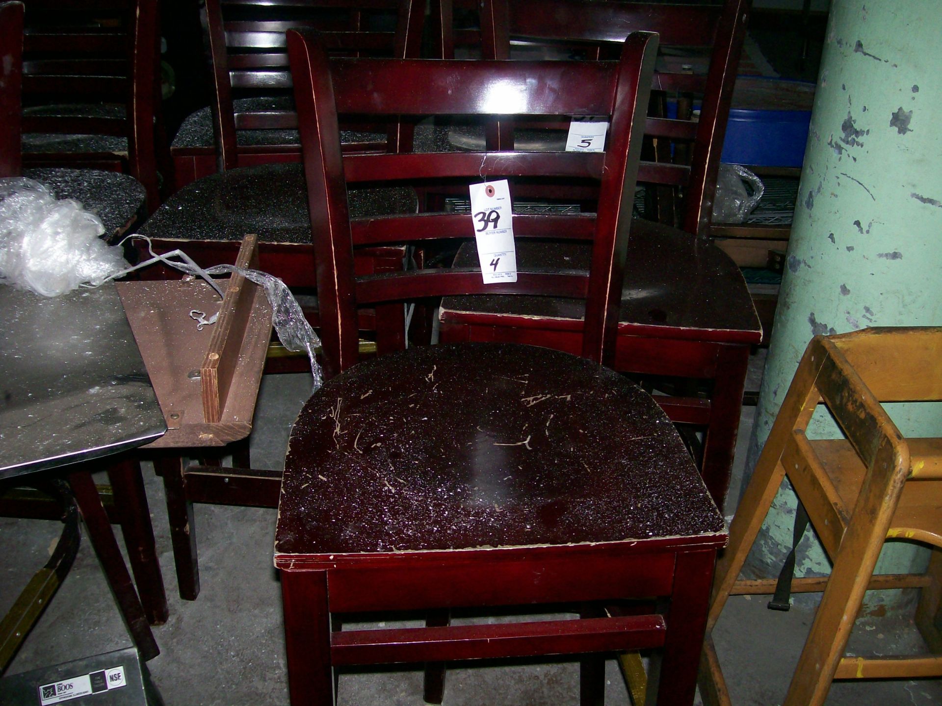 WOOD BAR STOOLS W/METAL FOOT REST QTY 4