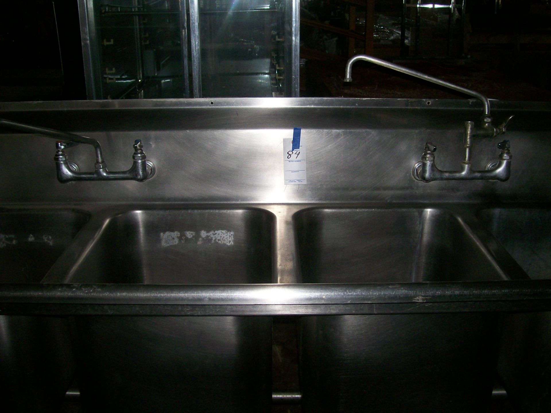 4-COMPARTMENT STAINLESS STEEL SINK W/2 FAUCETS & DRAINBOARDS, 110"
