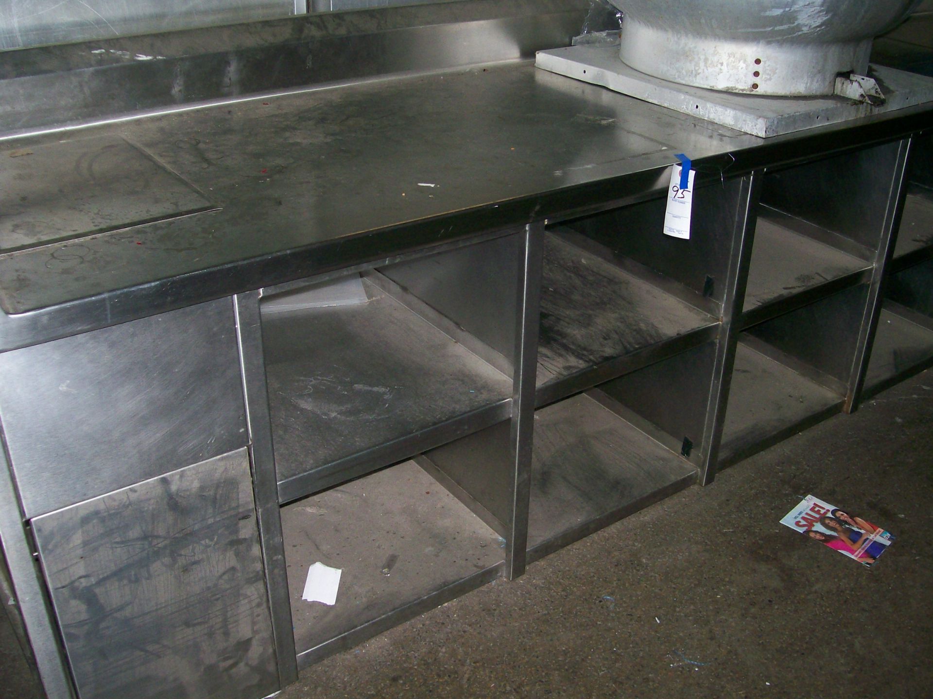 STAINLESS WORK TABLE 132" W/STORAGE & BACKSPLASH