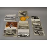 Collection of Morris commercial vehicles pictures together with 2 Morris badges.