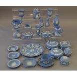 24 pieces of Wedgewood Jasperware, blue and white.