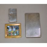 2 Hallmarked Silver cigarette cases together with a yellow metal enamelled example (3)